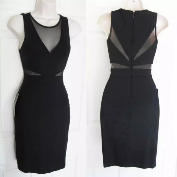 Bebe Deep V Black Mesh Inset Midi Dress - Picture 6 of 7